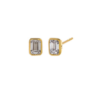 Lab Grown Diamond Emerald Bezel Mini Stud Earring 14K