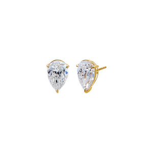 14K Gold / 4CT Lab Grown Diamond Sideway Pear Stud Earring 14K - Adina Eden's Jewels