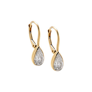 Lab Grown Diamond Pear Bezel Dangling Huggie Earring 14K