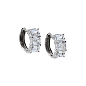 14K White Gold Lab Grown Diamond Emerald Tennis Huggie Earring 14K - Adina Eden's Jewels