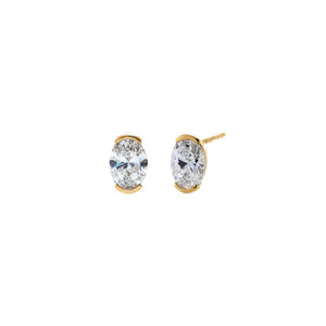 14K Gold / 2CT Lab Grown Diamond Oval Slight Bezel Stud Earring 14K - Adina Eden's Jewels