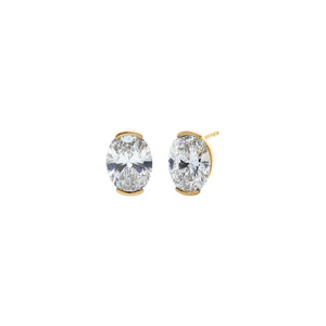 14K Gold / 4CT Lab Grown Diamond Oval Slight Bezel Stud Earring 14K - Adina Eden's Jewels