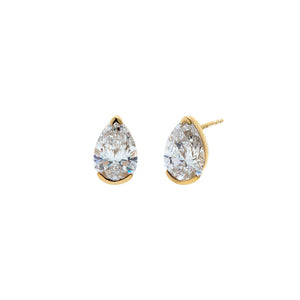 14K Gold / 4CT Lab Grown Diamond Pear Slight Bezel Stud Earring 14K - Adina Eden's Jewels
