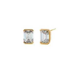 14K Gold / 2CT Lab Grown Diamond Emerald Slight Bezel Stud Earring 14K - Adina Eden's Jewels