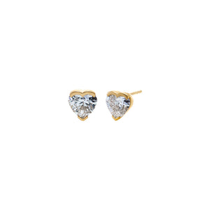 14K Gold / 2CT Lab Grown Diamond Heart Slight Bezel Stud Earring 14K - Adina Eden's Jewels