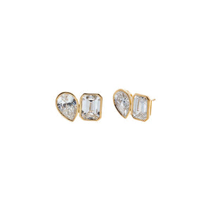 14K Gold Lab Grown Diamond Emerald X Pear Bezel Stud Earring 14K - Adina Eden's Jewels