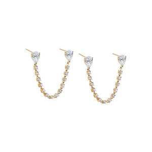 14K Gold Lab Grown Diamond Double Pear Tennis Stud Earring 14K - Adina Eden's Jewels