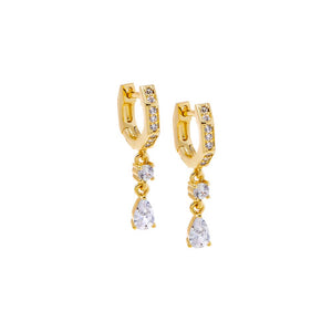 Gold Pear CZ Drop Huggie Earring - Adina Eden's Jewels