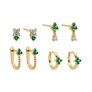Colored Flower Stud & Huggie Earring Combo Set