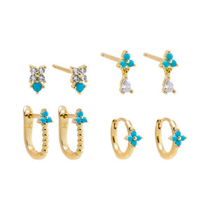 Colored Flower Stud & Huggie Earring Combo Set
