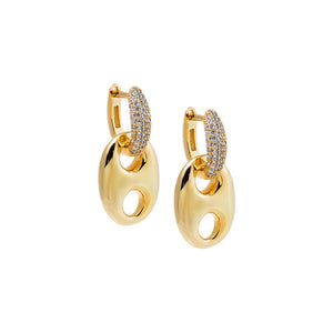 Gold Chunky Pave Mariner Drop Huggie Earring - Adina Eden's Jewels