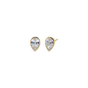 14K Gold / 2CT Lab Grown Diamond Pear Bezel Stud Earring 14K - Adina Eden's Jewels