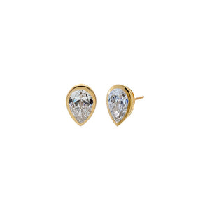 14K Gold / 4CT Lab Grown Diamond Pear Bezel Stud Earring 14K - Adina Eden's Jewels