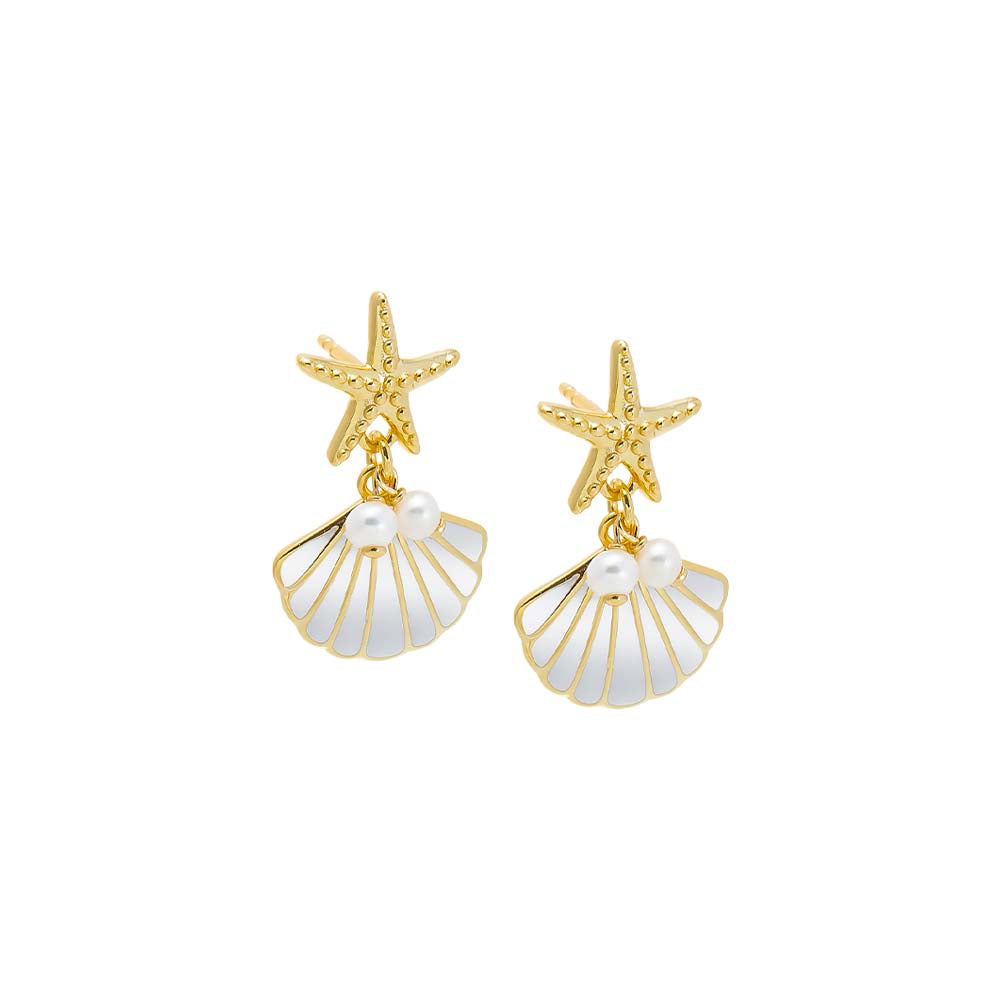 Gold Nautical Pearl Accent Drop Stud Earring - Adina Eden's Jewels