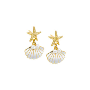 Gold Nautical Pearl Accent Drop Stud Earring - Adina Eden's Jewels