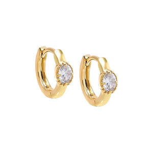 Gold CZ Oval Bezel Halo Huggie Earring - Adina Eden's Jewels
