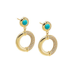 Turquoise CZ Open Circle Drop Earring