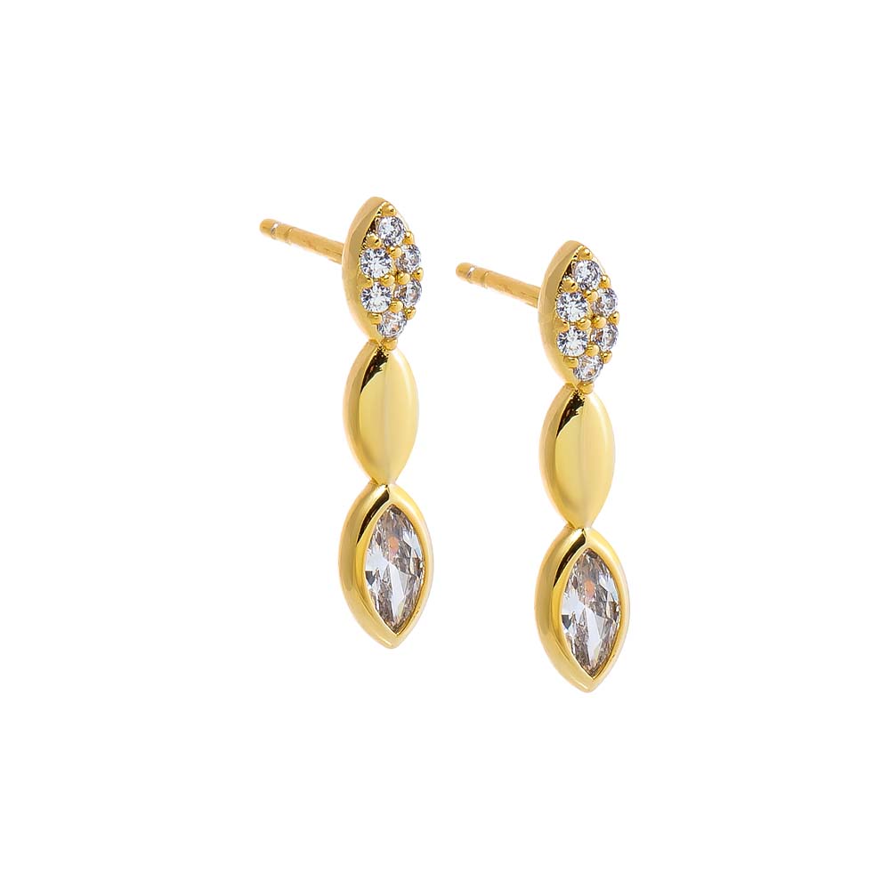 Gold CZ Pave Marquise Stone Drop Stud Earring - Adina Eden's Jewels