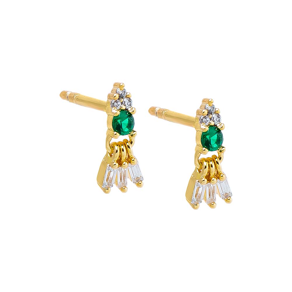 Gold Colred CZ Shaker Baguette Stud Earring - Adina Eden's Jewels