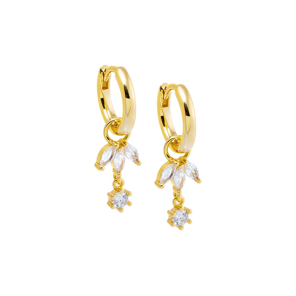 Gold CZ Marquise Dangling Cluster Huggie Earring - Adina Eden's Jewels
