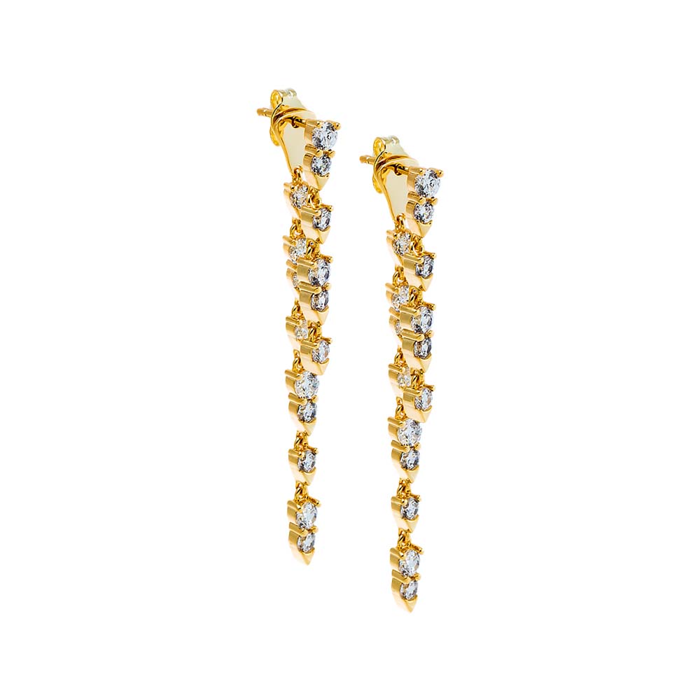 Gold CZ Tennis Style Double Drop Stud Earring - Adina Eden's Jewels