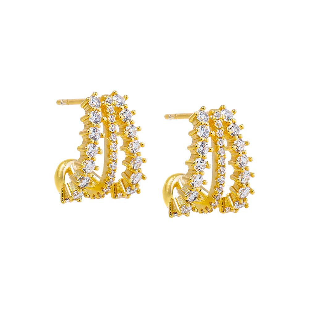 Gold CZ & Pave Triple Cage Stud Earring - Adina Eden's Jewels
