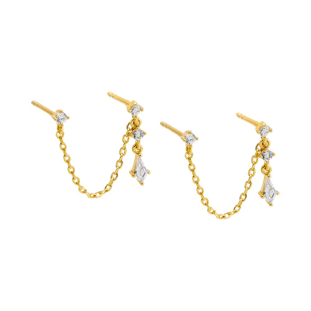 Gold CZ Chain Double Stud Earring - Adina Eden's Jewels