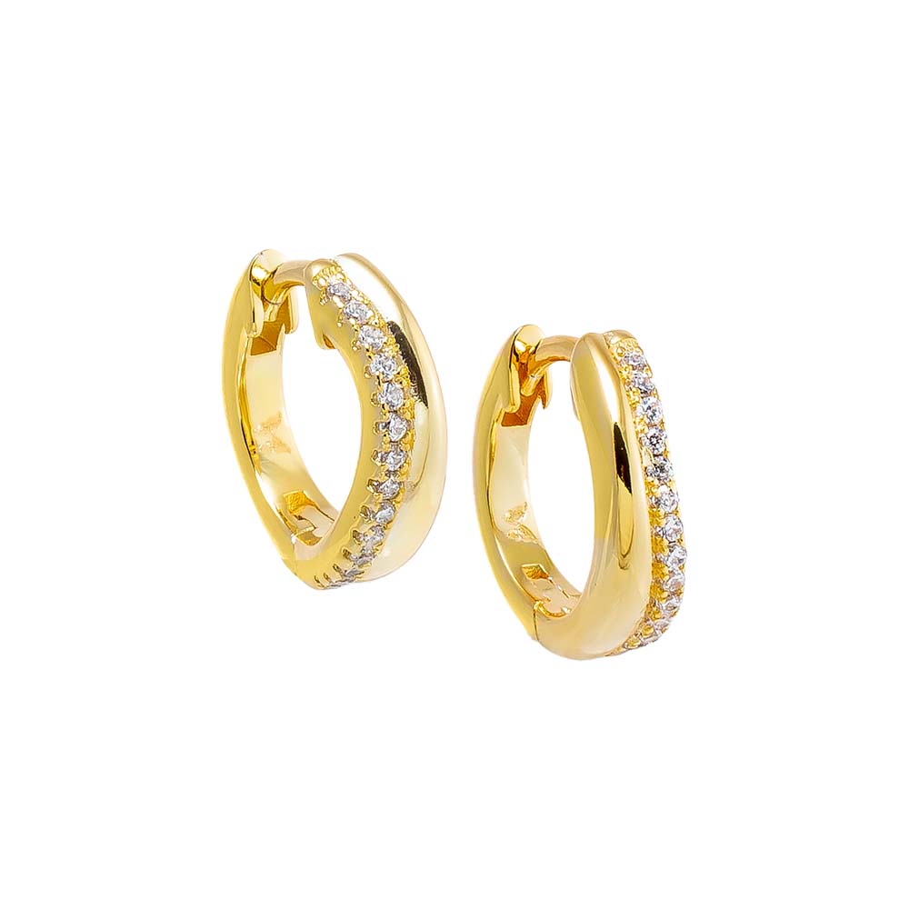 Gold Solid/Pave Swirled Huggie Earring - Adina Eden's Jewels