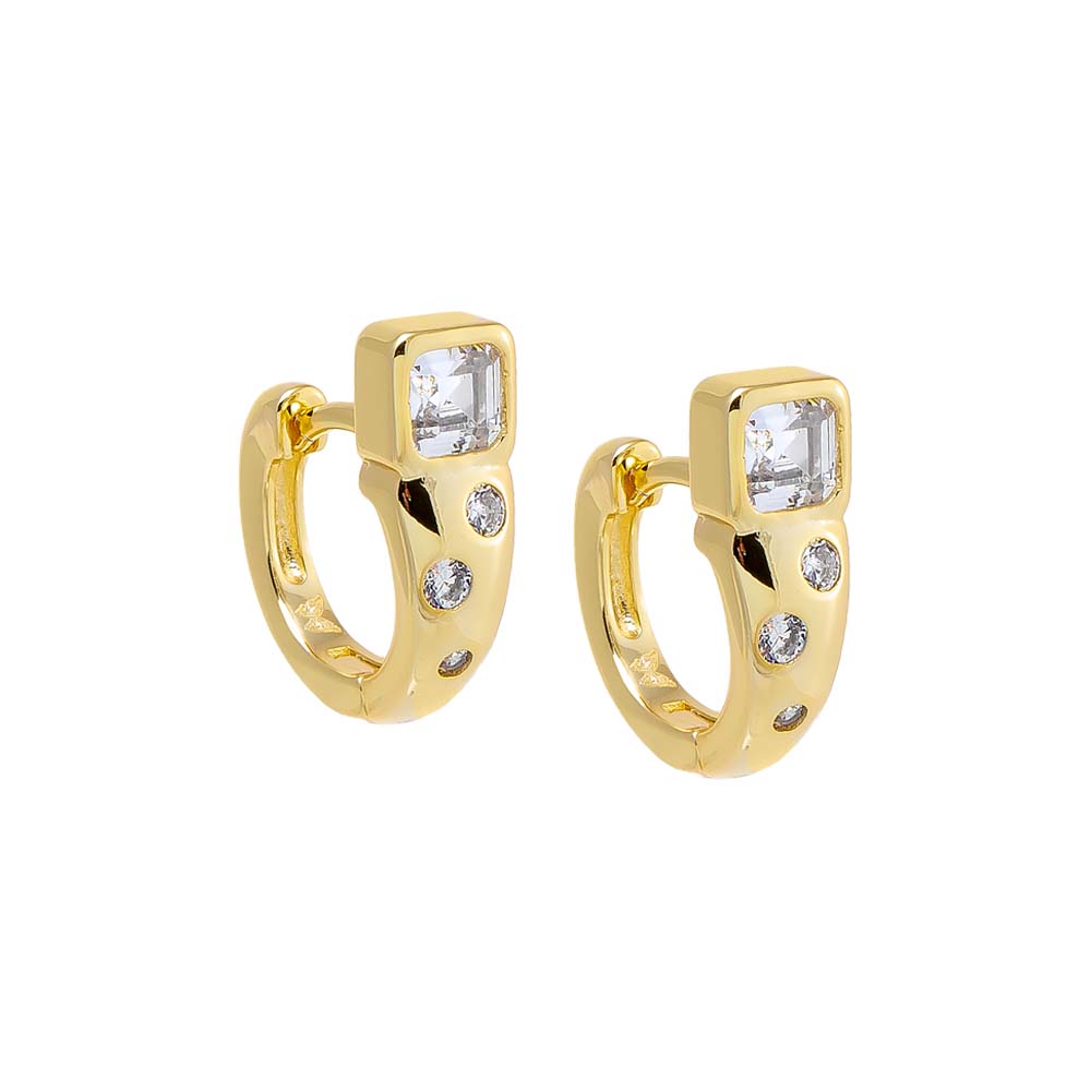 Gold Chunky CZ Baguette Embedded Bezel Huggie Earring - Adina Eden's Jewels