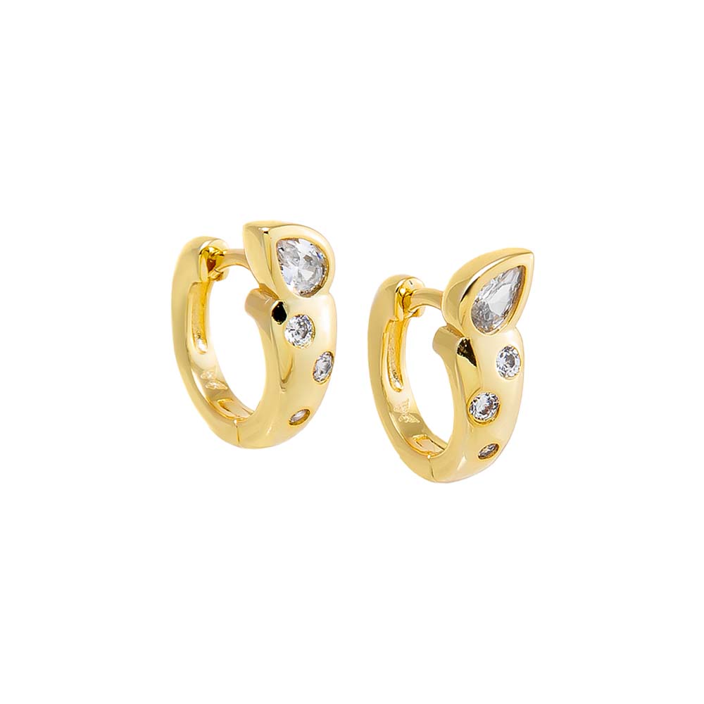 Gold Chunky CZ Pear Embedded Bezel Huggie Earring - Adina Eden's Jewels