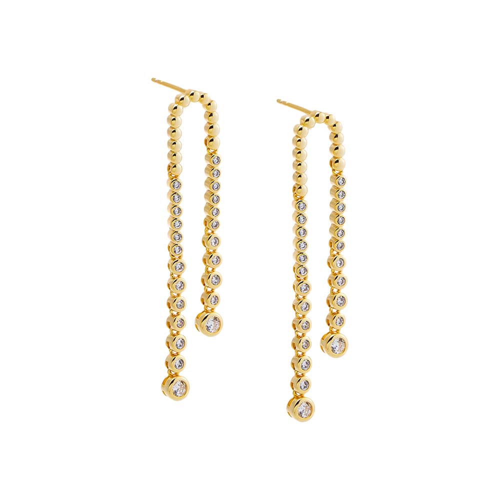 Gold Fancy CZ Bezel Double Tennis Drop Stud Earring - Adina Eden's Jewels