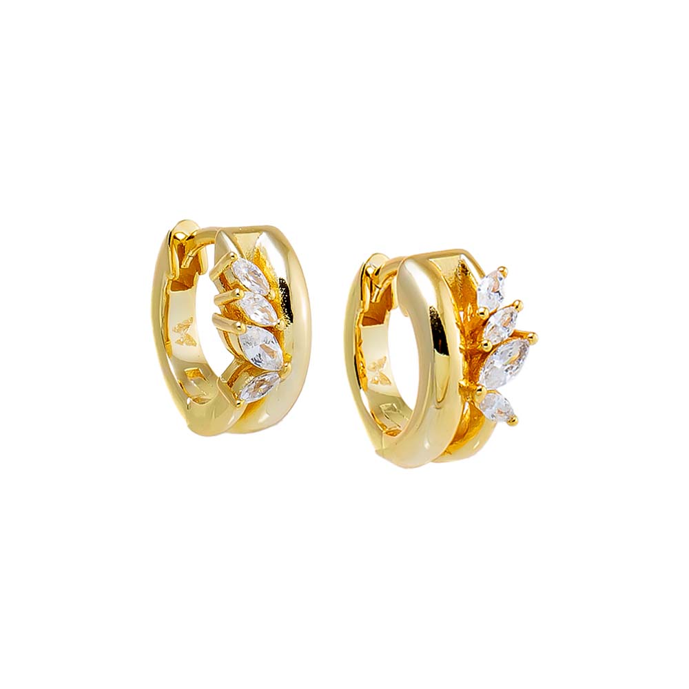Gold CZ Marquise Rimmed Huggie Earring - Adina Eden's Jewels