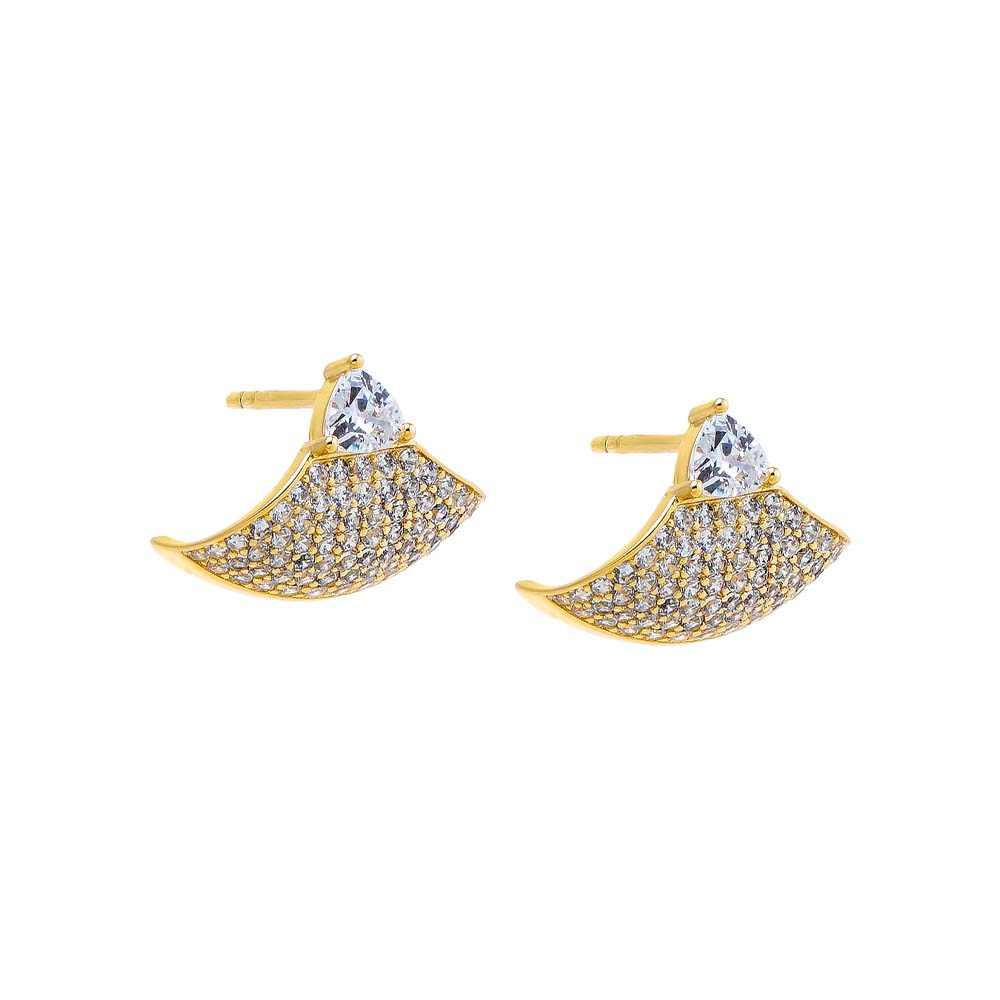 Gold CZ Pave Fan Stud Earring - Adina Eden's Jewels