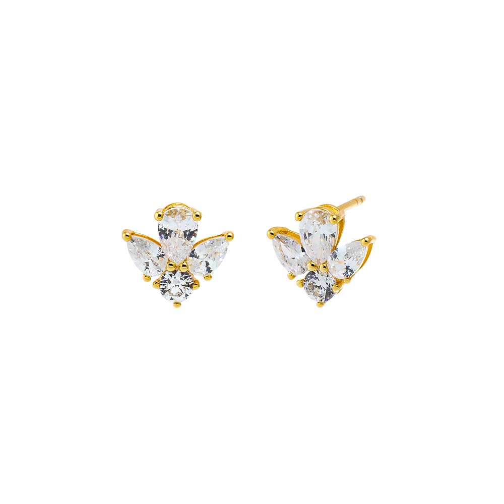 Gold CZ Pear Cluster Stud Earring - Adina Eden's Jewels