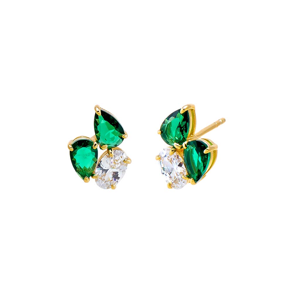 Emerald Green Colored Multi Shape CZ Stud Earring - Adina Eden's Jewels