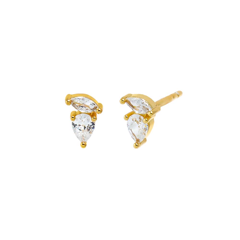 Gold CZ Marquise X Pear Stud Earring - Adina Eden's Jewels