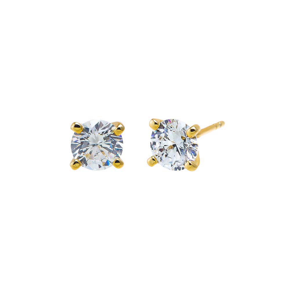 Gold CZ Solitaire Four Prong Stud Earring - Adina Eden's Jewels