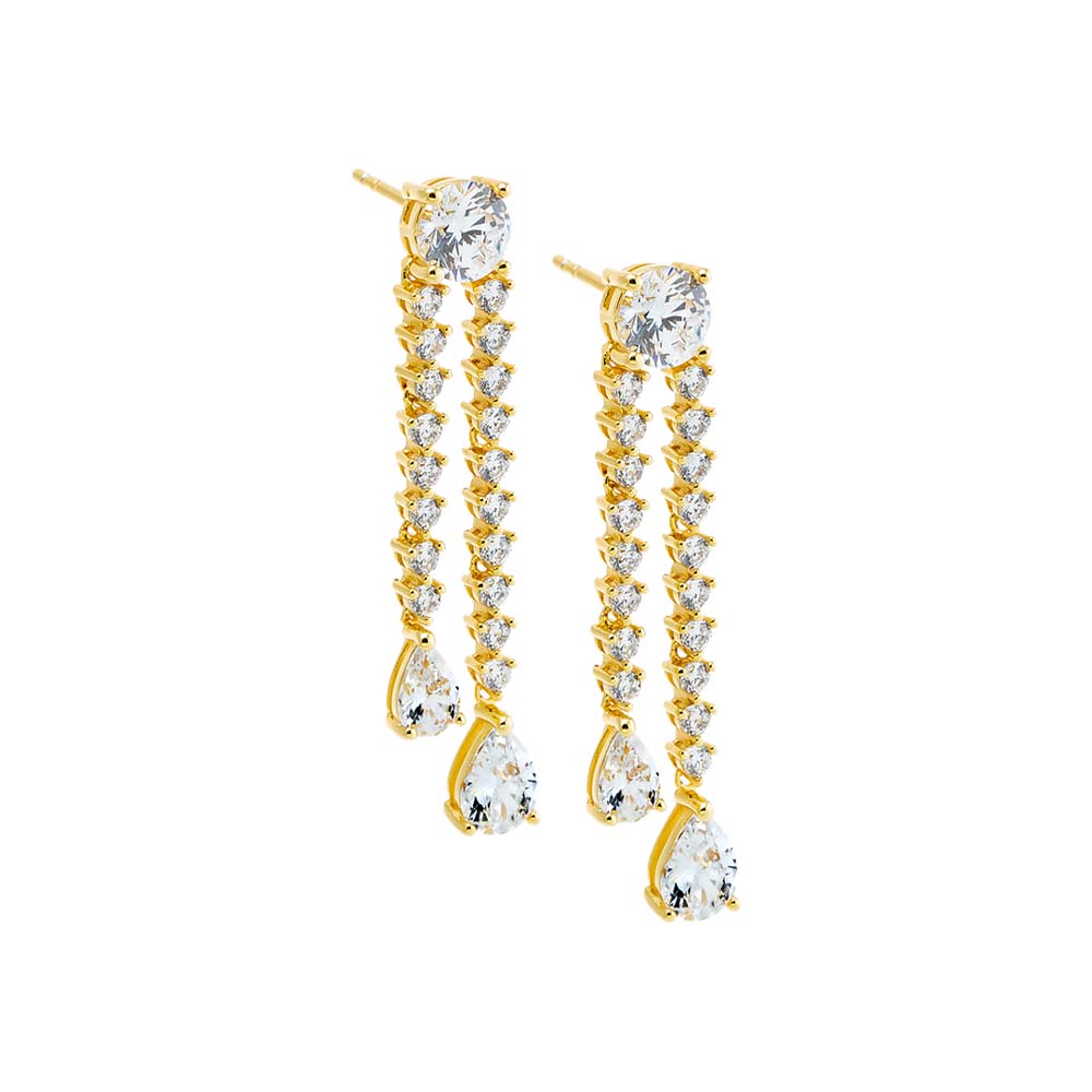 Gold Fancy CZ Tennis Drop Pear Stud Earring - Adina Eden's Jewels