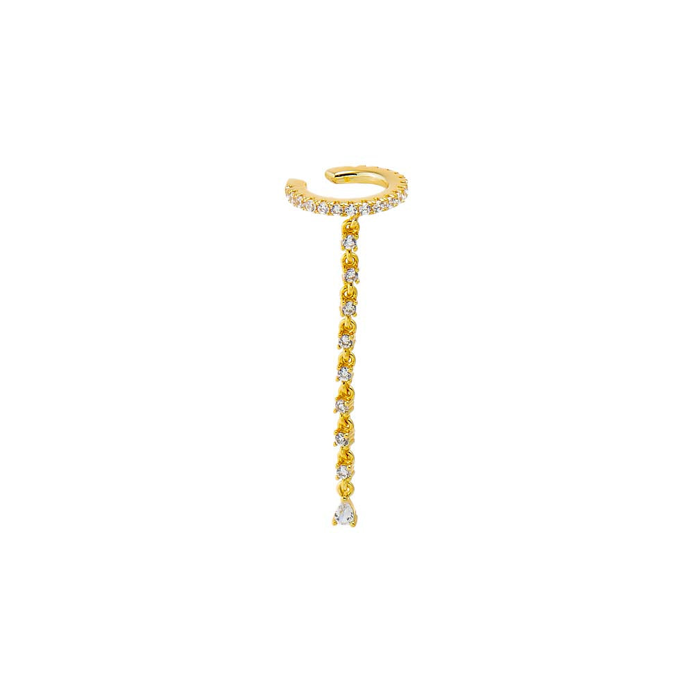 Gold CZ Tennis Drop Ear Cuff - Adina Eden's Jewels