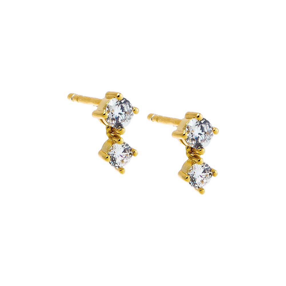 Gold Double CZ Stud Earring - Adina Eden's Jewels