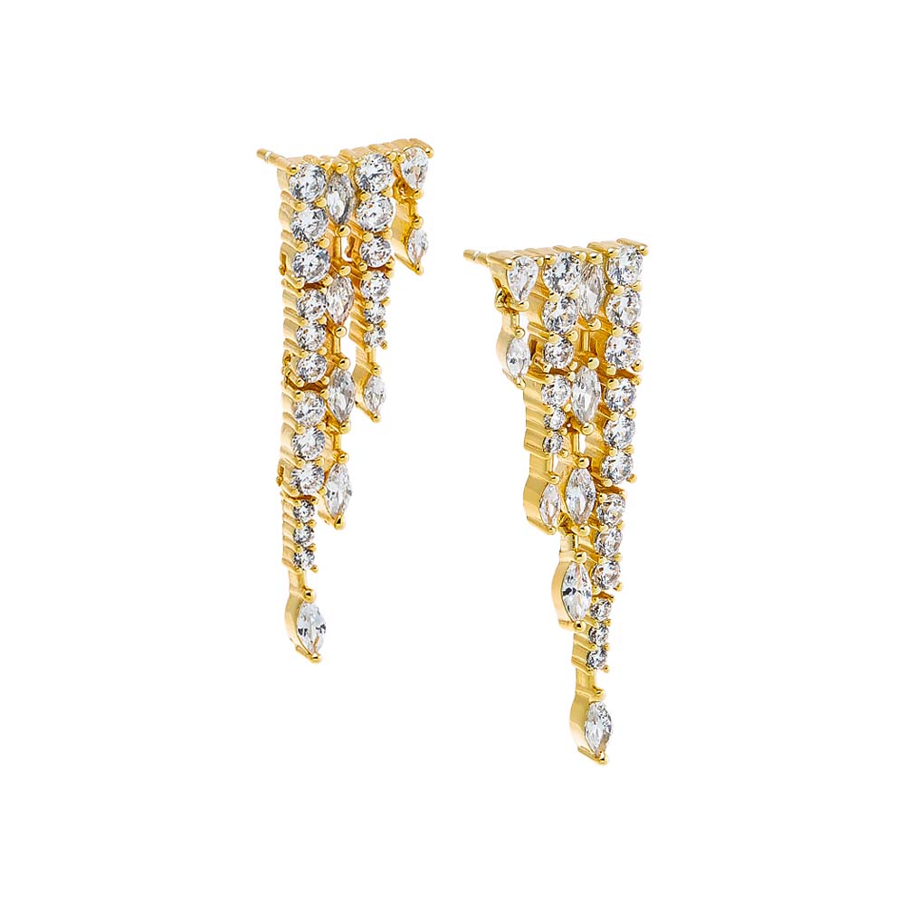 Gold CZ Chandelier Dangling Drop Stud Earring - Adina Eden's Jewels