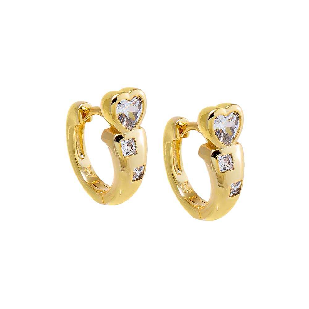 Gold Chunky CZ Heart Embedded Bezel Huggie Earring - Adina Eden's Jewels
