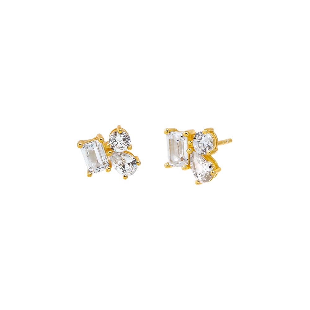 Gold CZ Multi Shape Cluster Stud Earring - Adina Eden's Jewels