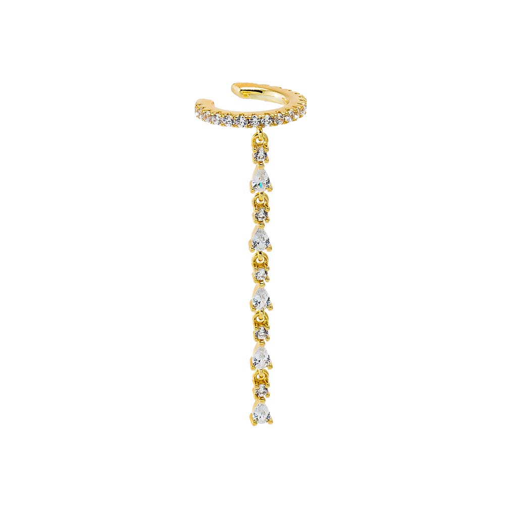 Gold CZ Marquise Tennis Drop Ear Cuff - Adina Eden's Jewels