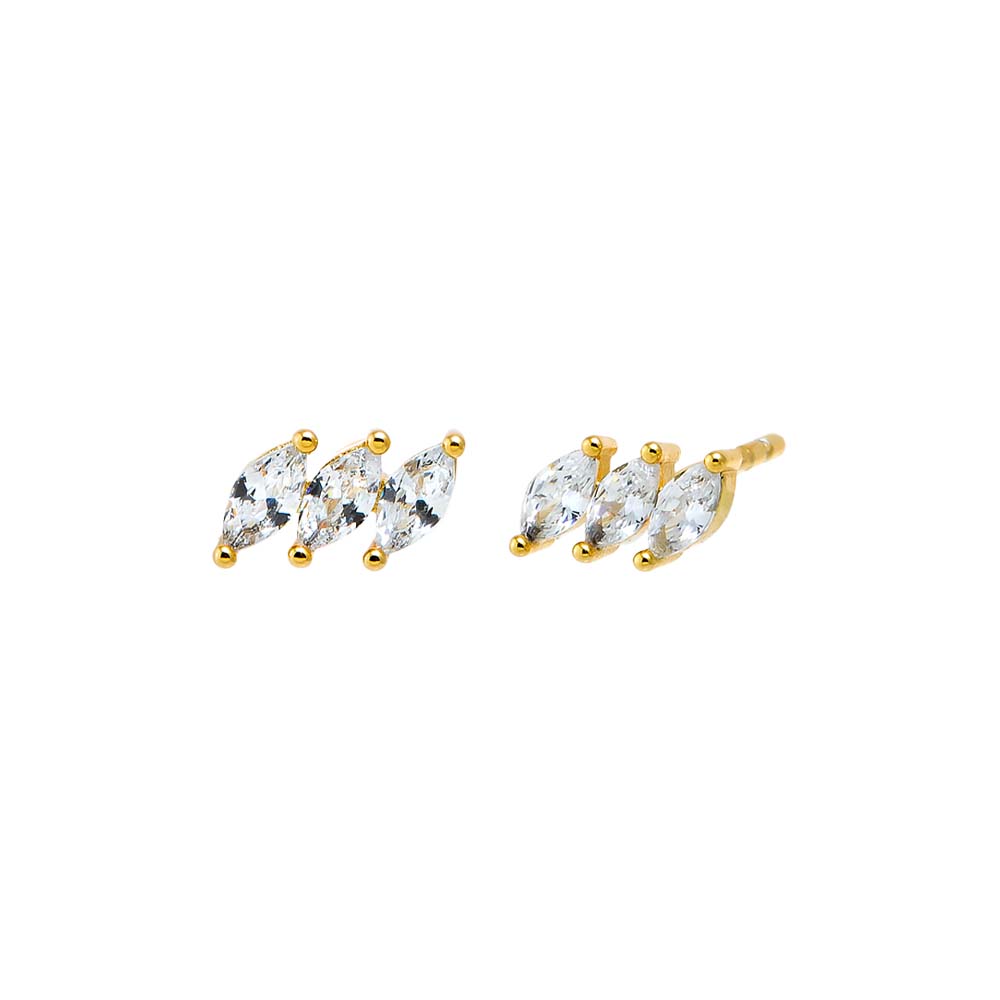 Gold CZ Triple Pear Stud Earring - Adina Eden's Jewels