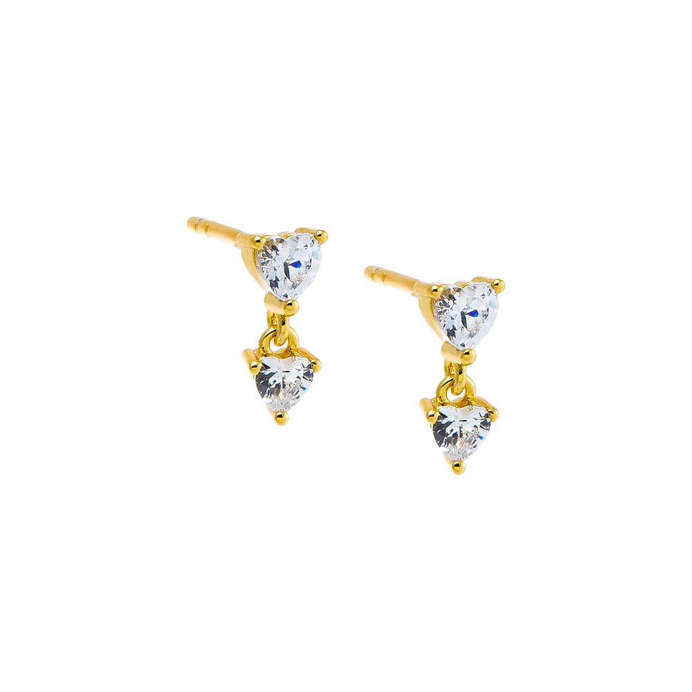 Gold CZ Double Heart Stud Earring - Adina Eden's Jewels
