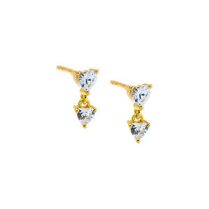 Gold CZ Double Heart Stud Earring - Adina Eden's Jewels