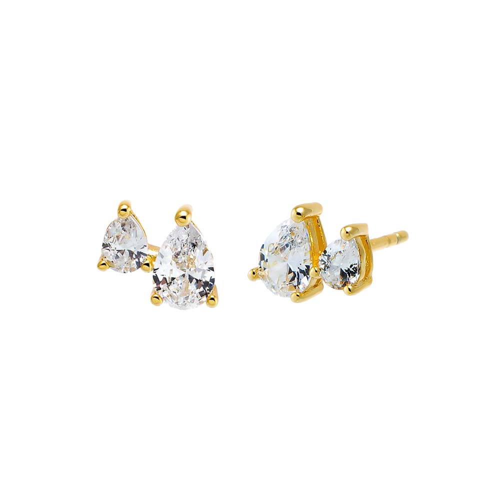 Gold CZ Double Pear Stud Earring - Adina Eden's Jewels