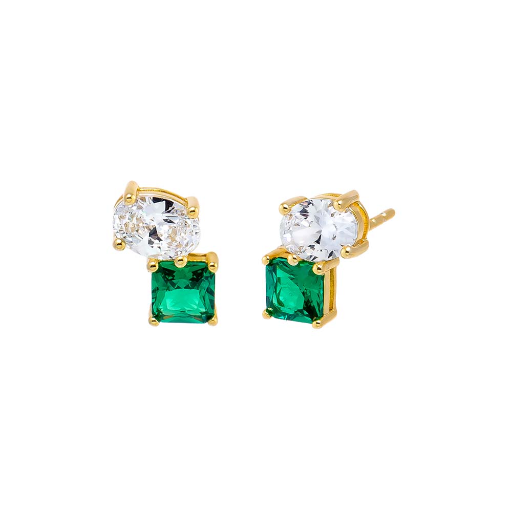 Emerald Green Colored CZ Pear X Emerald Stud Earring - Adina Eden's Jewels