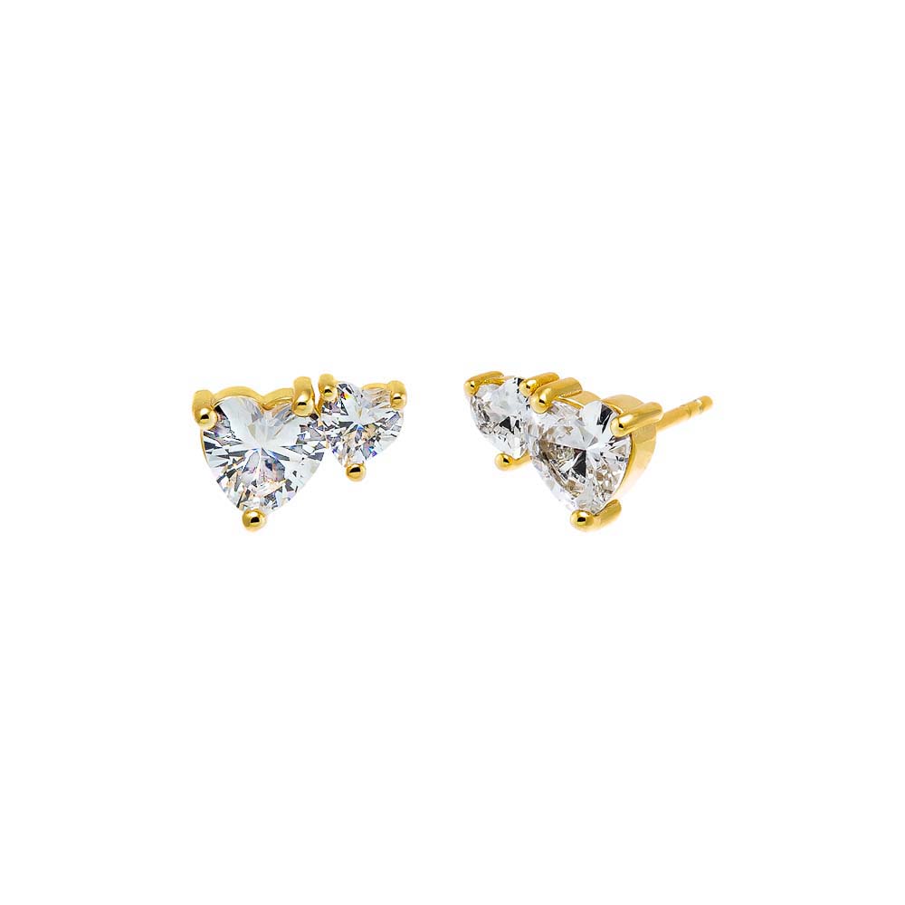 Gold Multi CZ Heart Stud Earring - Adina Eden's Jewels